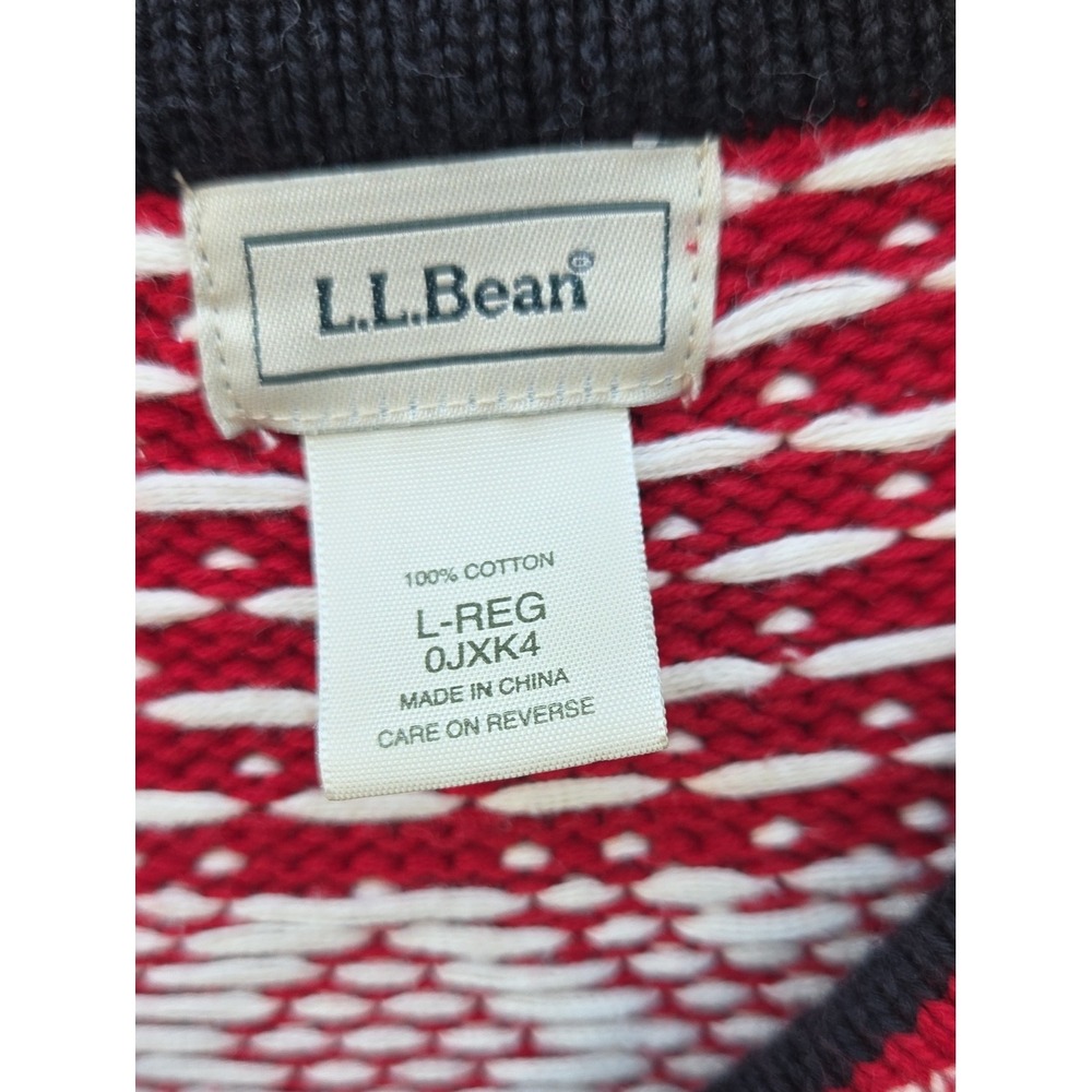 Vintage L.L.Bean Nordic Fair Isle Red Cotton Cardigan Sweater Large Ski Granny - Picture 4 of 6